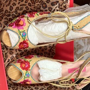 Betsey Johnson Floral Embroidered Espadrilles